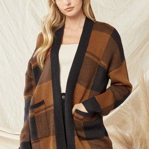 ENTRO Gingham print open-front relax fit cardigan Navy